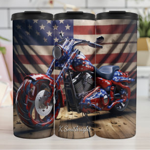 3D Patriotisches Motorrad Holzfußboden Thermosbecher