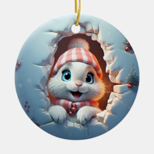 3D Personalized Christmas Bunny Keramik Ornament (Vorne)
