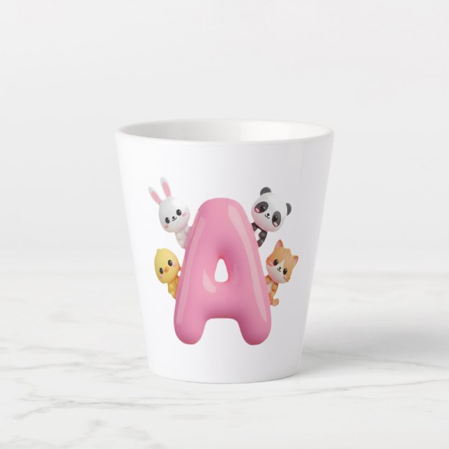 3D Pink Balloon Letter A Ceramic Latte Mug Milchtasse (Vorderseite)