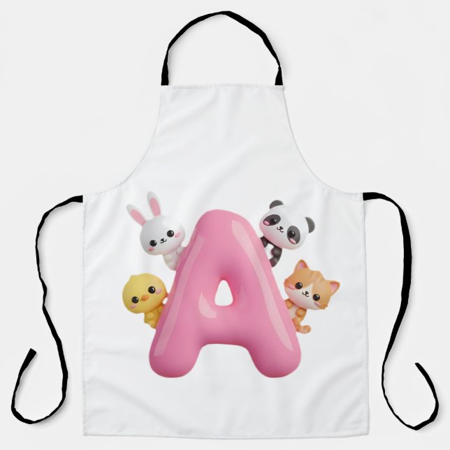 3D Pink Balloon Letter A Forest Animals Apron Schürze (Vorderseite)