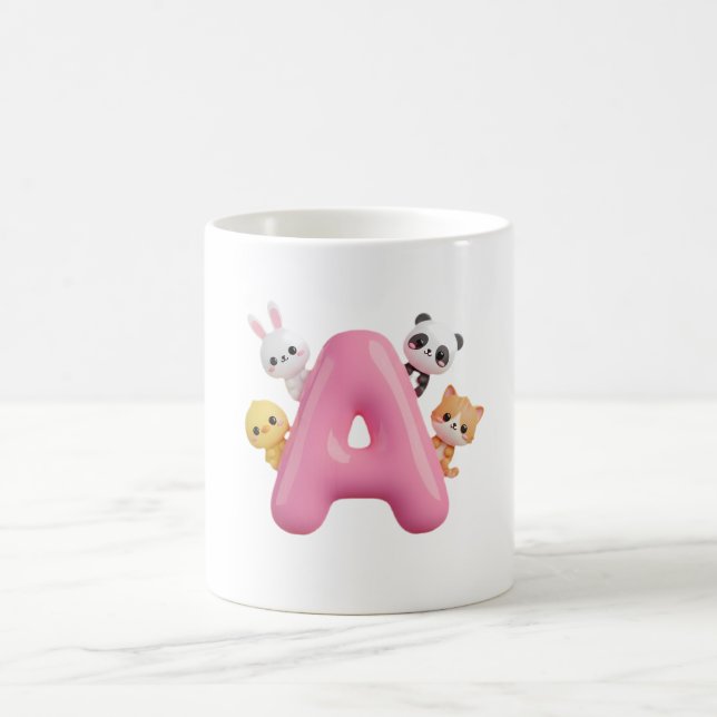 3D Pink Balloon Letter A Forest Animals Mug Kaffeetasse (Mittel)