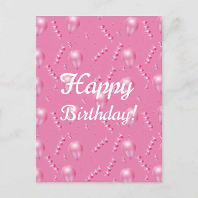 3D Pink Balloons & Confetti Festivals Postkarte (Vorderseite)