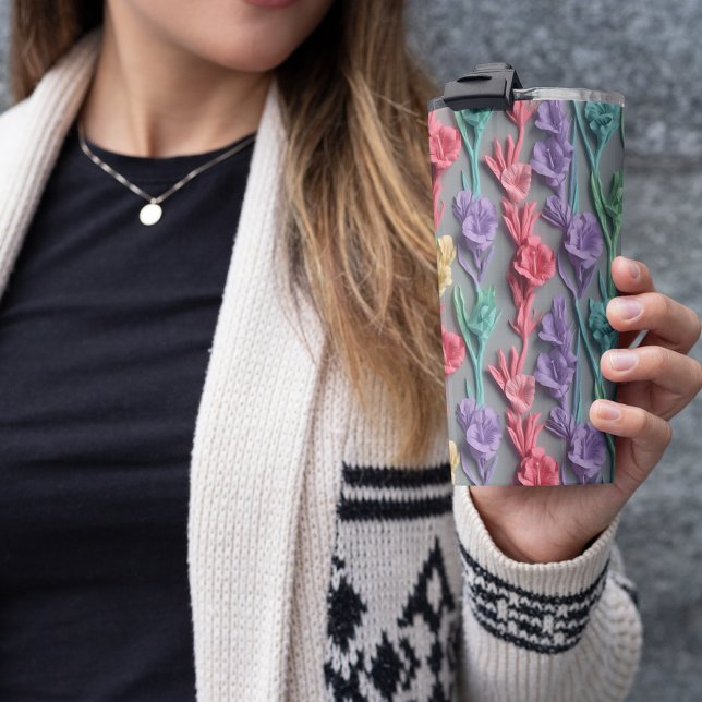 3D Pink Gladiolus Floral Thermosbecher (3D Pink Floral Thermal Tumbler)