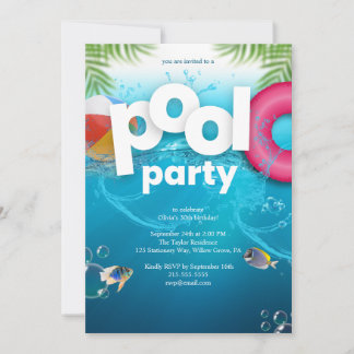 3D Pool Party Birthday Invitation Einladung