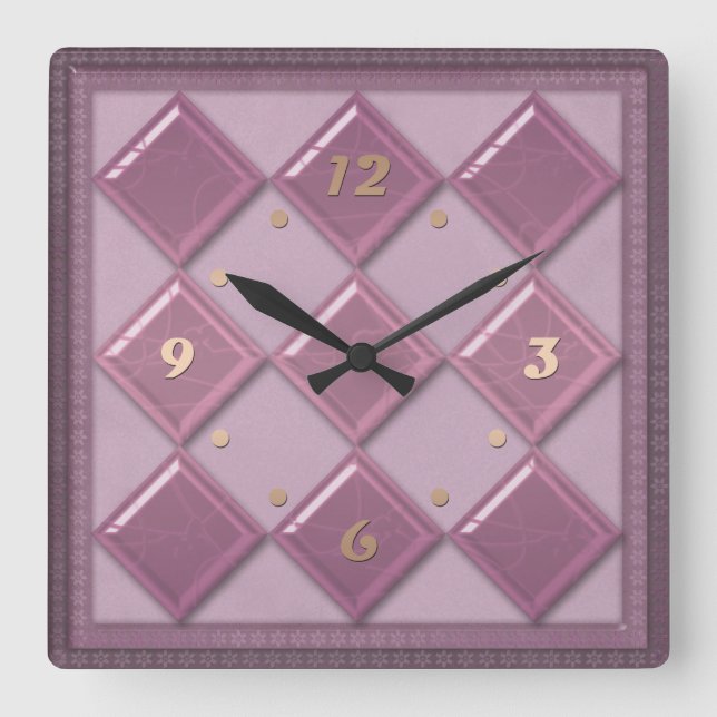 3D Purple Color Quadratische Wanduhr (Vorderseite)