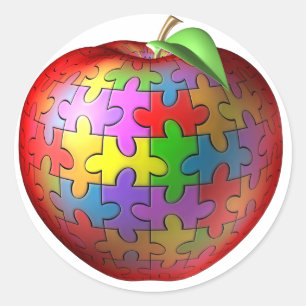 3D Puzzle Apple Runder Aufkleber