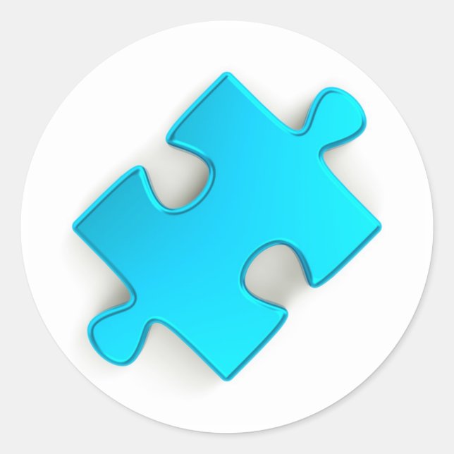 3D Puzzle Piece (Metallic Blue) Runder Aufkleber (Vorderseite)