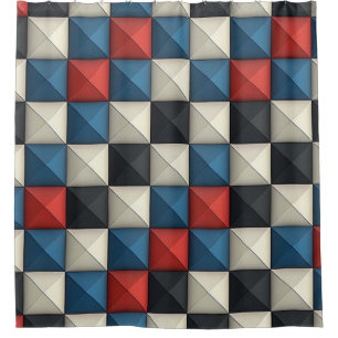 3D Pyramidal Geometric Pattern - Rot, Blau und Cre Duschvorhang