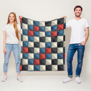 3D Pyramidal Geometric Pattern - Rot, Blau und Cre Fleecedecke