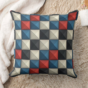 3D Pyramidal Geometric Pattern - Rot, Blau und Cre Kissen
