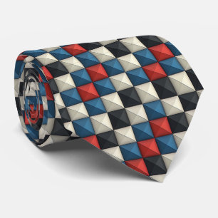 3D Pyramidal Geometric Pattern - Rot, Blau und Cre Krawatte