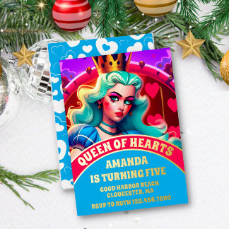 3D Queen of Hearts Birthday Party Gold Folieneinladung