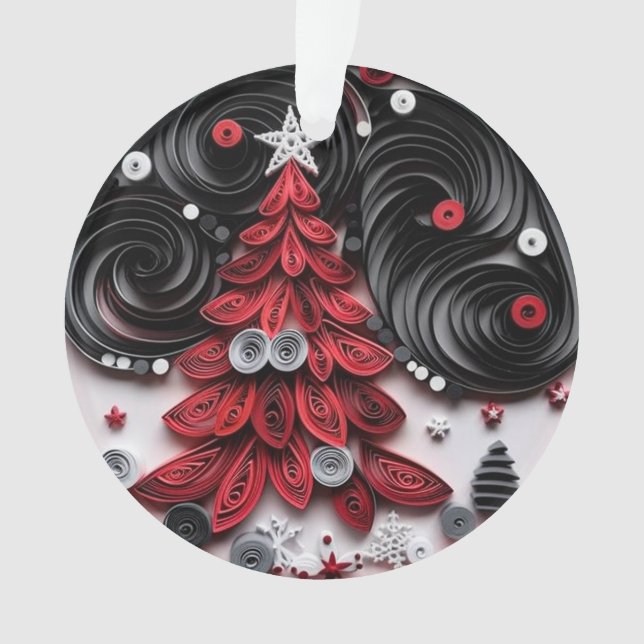 3d Quill Paper Art Weihnachtsbaum und Schneeflocke Ornament (Vorderseite)