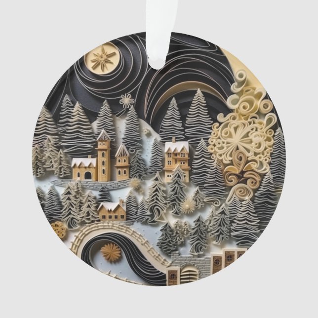 3d Quilling Effect Christmas Village Ornament (Vorderseite)