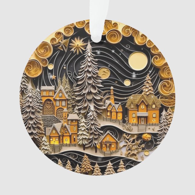 3d Quilling Effect Christmas Village Ornament (Vorderseite)