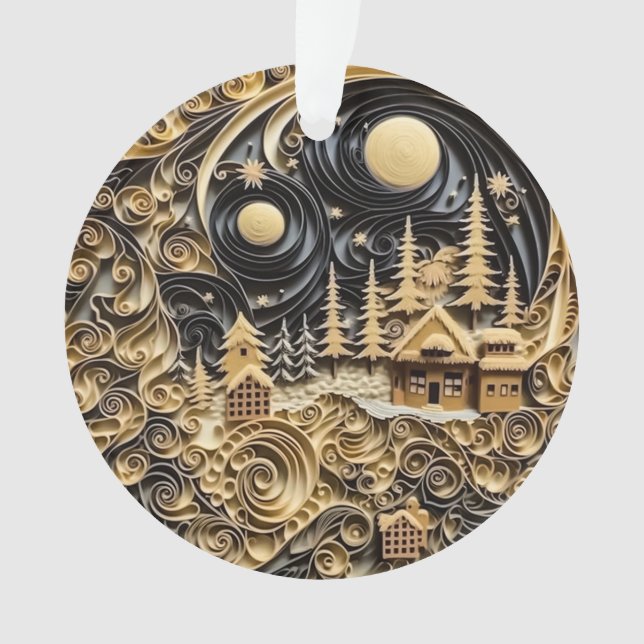 3d Quilling Effect Christmas Village Ornament (Vorderseite)