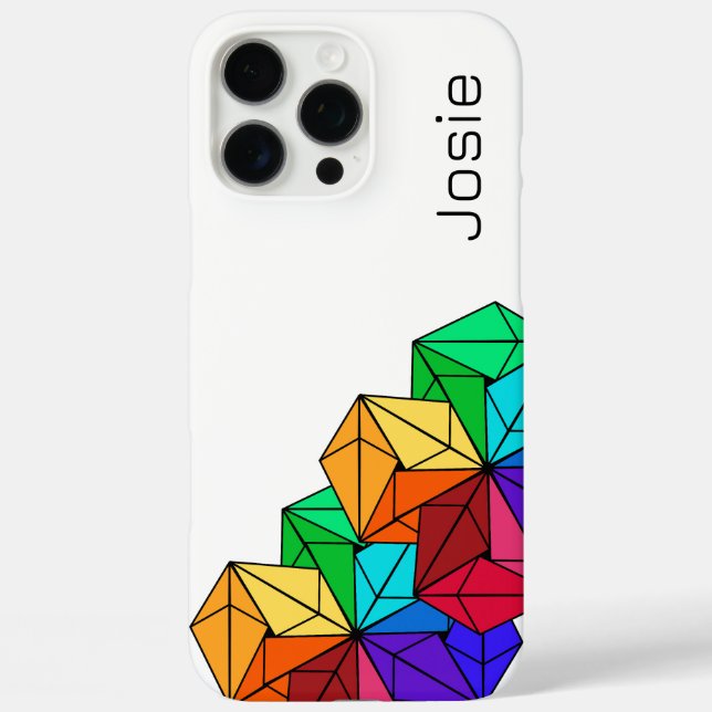 3D-Rainbow-Cube-Dreiecke mit weißem Namen Case-Mate iPhone Hülle (Rückseite)