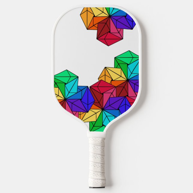 3D-Rainbow-Random-Cube-Dreiecke auf Weiß Pickleball Schläger (Vorderseite)