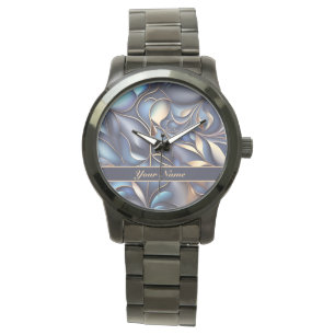 3D Ranken Muster blau goldfarben Armbanduhr