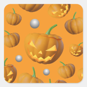 3D Realistischer Jack O'Lantern & Pumpkin Pattern Quadratischer Aufkleber