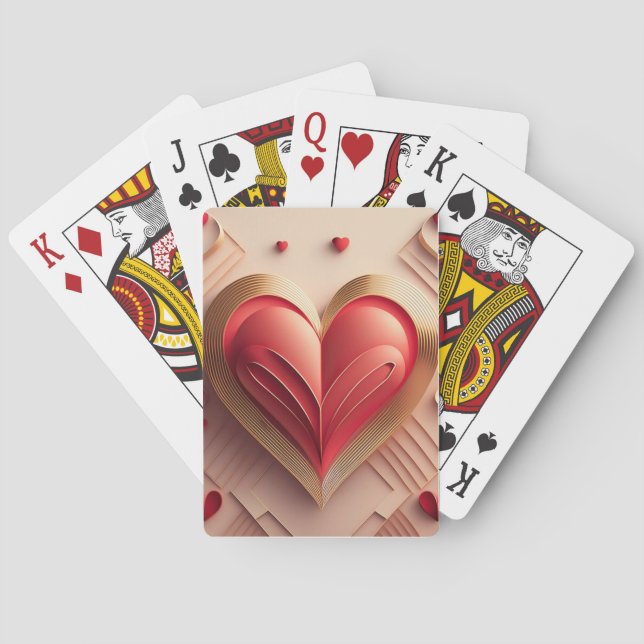 3D Red & Gold Heart Spielkarten (Rückseite)