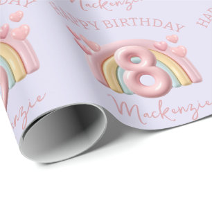 3D-Regenbogen 8. Geburtstagsfeier für Mädchen in L Geschenkpapier