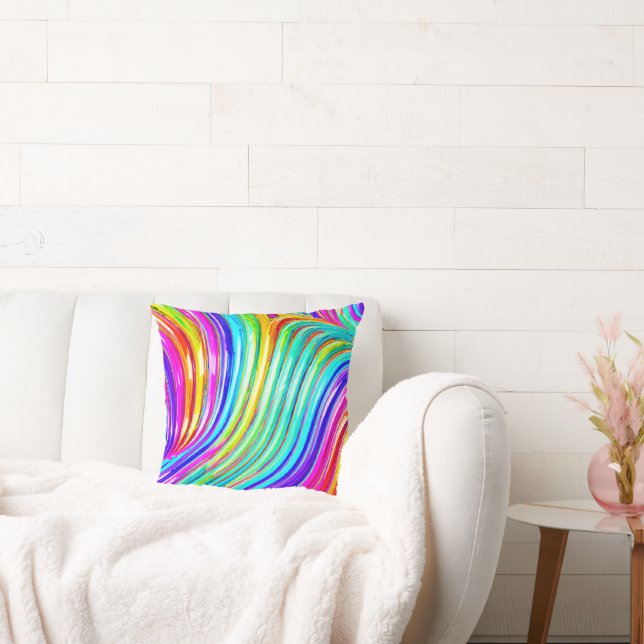 3D-Regenbogenfarbenes Abstraktionsmuster Kissen (Liege)
