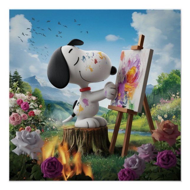 3D-Render eines Niedlichen Hundekünstlergemäldes Poster (Vorderseite)