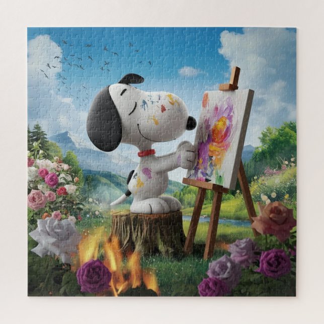 3D-Render eines Niedlichen Hundekünstlergemäldes Puzzle (Vertikal)