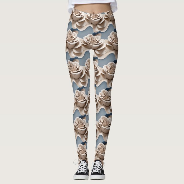 3d Rendered Roses In Shades Of Blue And White Leggings (Vorderseite)