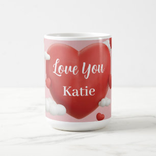 3D-Rendering eines lebendigen roten Herzens mit in Kaffeetasse