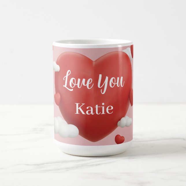 3D-Rendering eines lebendigen roten Herzens mit in Kaffeetasse (Mittel)