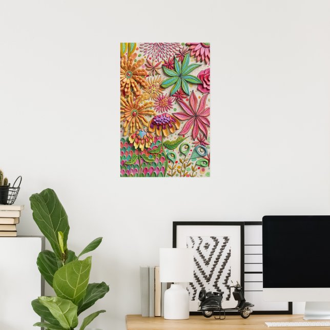 3D-Rendering Surrealer Garten Blumen Kunst Künstle Poster (Heimbüro)