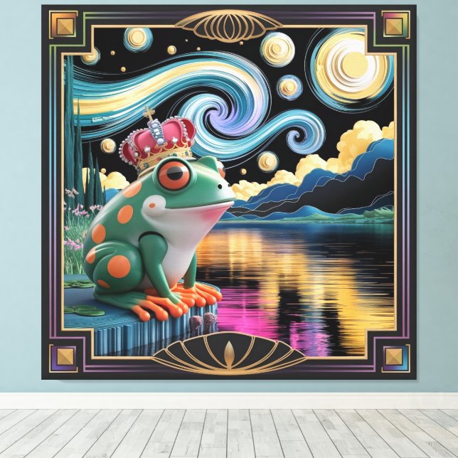 3D-Rendering von Art Nouveau Chibi Frog mit Krone Leinwanddruck (Insitu (Holzboden))