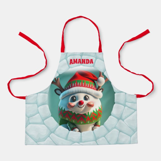3D Rentier Weihnachten Personalisierte Kinder Schürze (Vorderseite)