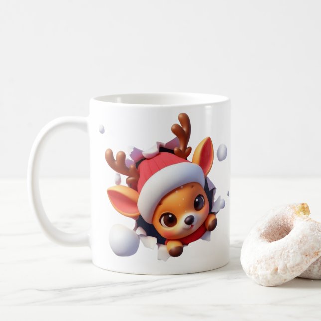 3D-Rentier-Weihnachtskaffeetasse – Festliches Weih Kaffeetasse (Mit Donut)