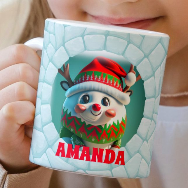 3D Rentier Weihnachtskids Heiße Schokolade Kaffeetasse (Von Creator hochgeladen)