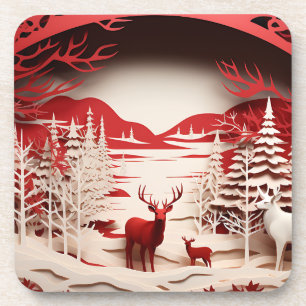 3D-Rentiere im WaldWinter Getränkeuntersetzer