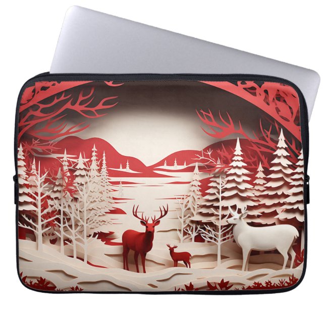 3D-Rentiere im WaldWinter Laptopschutzhülle (Vorderseite)