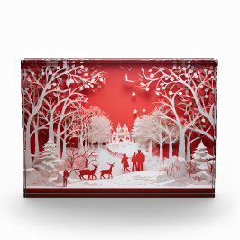 3D-Rentiere und Menschen in Village Fotoblock