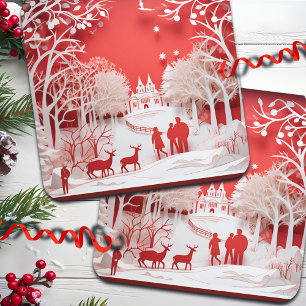 3D-Rentiere und Menschen in Village Getränkeuntersetzer