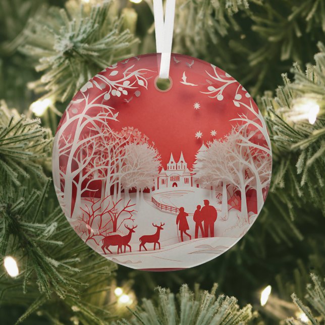 3D-Rentiere und Menschen in Village Ornament Aus Glas (InSitu)