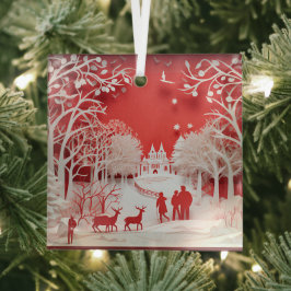 3D-Rentiere und Menschen in Village Ornament Aus Glas