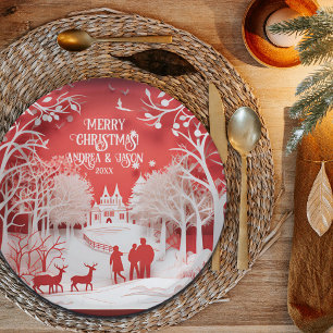 3D-Rentiere und Menschen in Village Pappteller