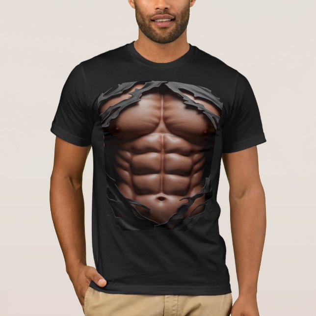 3D Ripped Abs T - Shirt - Realistischer Muskelkate (Vorderseite)