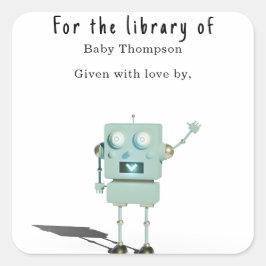 3D-Roboter - Baby-Dusche-Buchzeichen Quadratischer Aufkleber