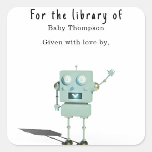 3D-Roboter - Baby-Shower-Exlibris Quadratischer Aufkleber