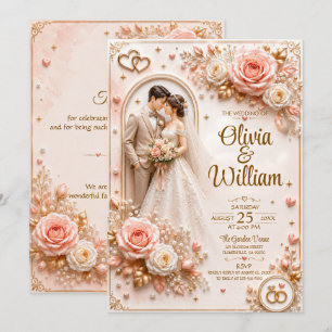 3D Romantische Rosen-Hochzeitskarte   Personalisie Einladung