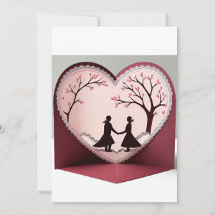 3D Romantisches Herzdesign Hochzeitskarte Einladung