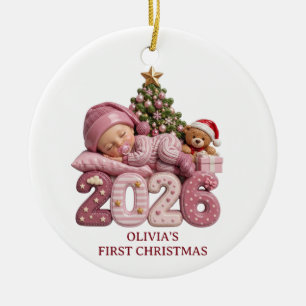 3D Rosa Baby Mädchen Erstes Weihnachten 2026 Benut Keramik Ornament